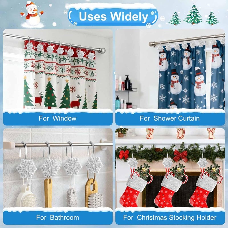 VinTS 12PCS Sliver Snowflake Shower Curtain Hooks,Christmas Shower Curtain Hooks, Sliver Snowflake Winter Decoration for Christmas Bathroom Living Room - Image 5